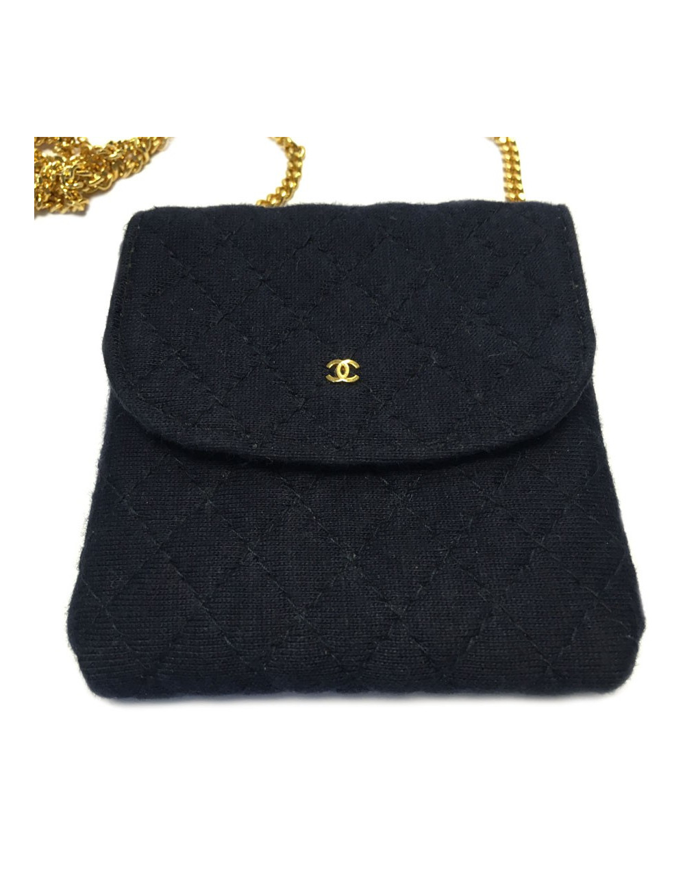 Mini sac-collier CHANEL en jersey bleu