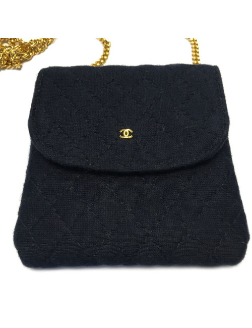 Mini sac-collier CHANEL en jersey bleu