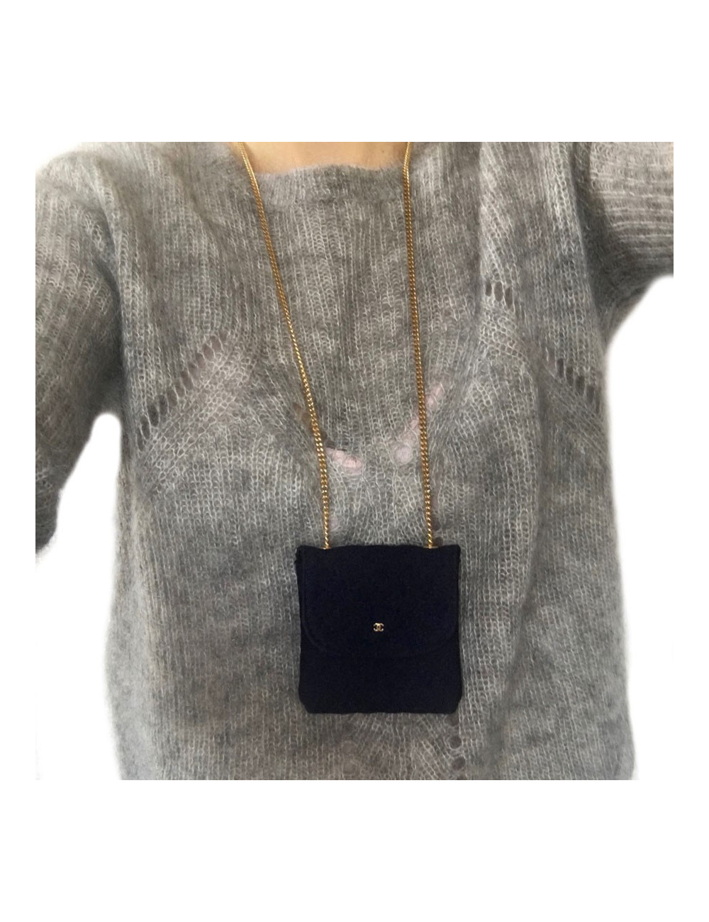 Mini bag-necklace CHANEL blue jersey