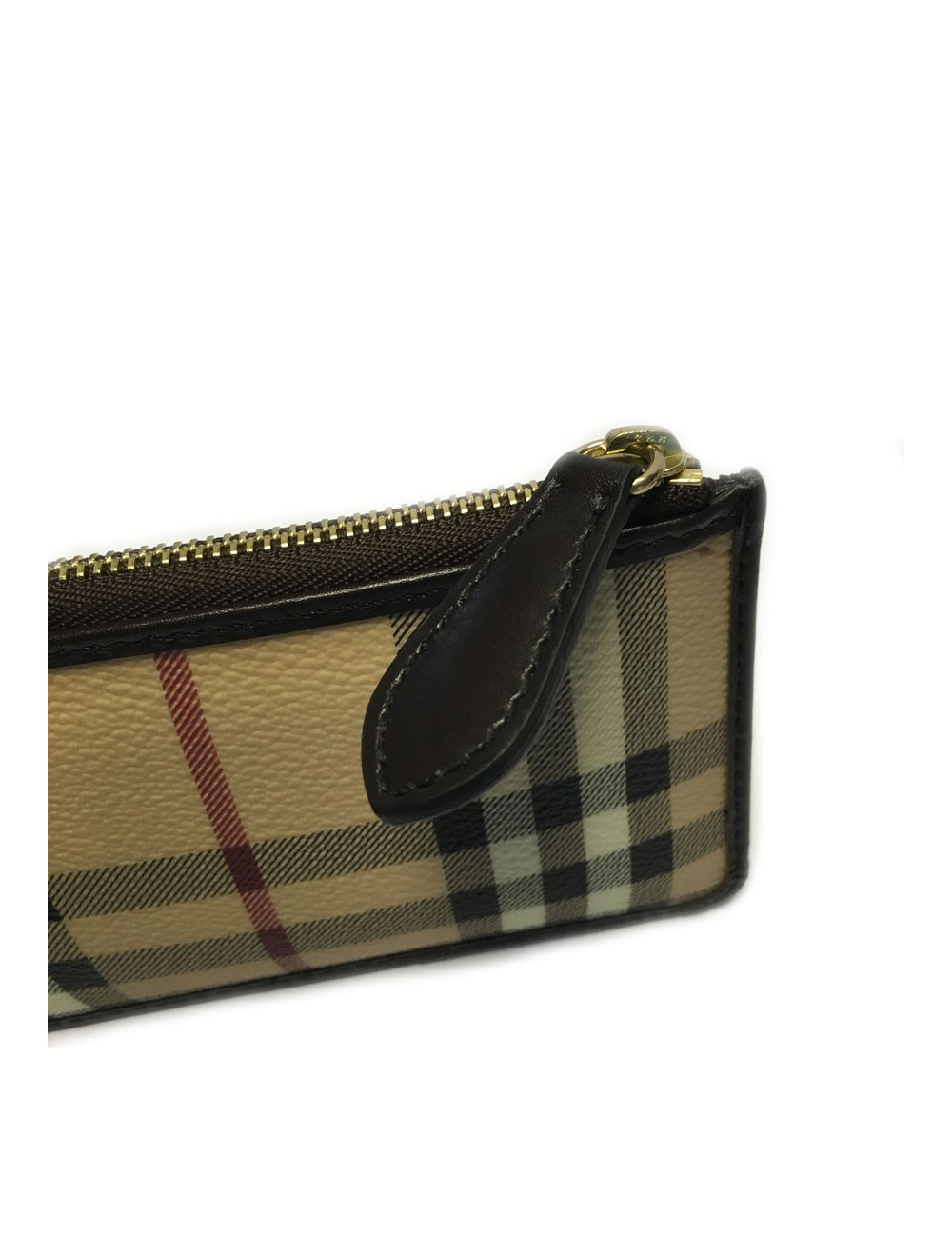 BURBERRY Haymarket Check canvas and brown leather Keyring pouch