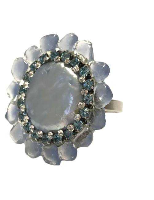 Bague CHANEL haute couture pierre bleue et strass bleu