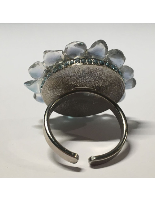 Bague fleur CHANEL haute couture pierre bleue et strass bleu