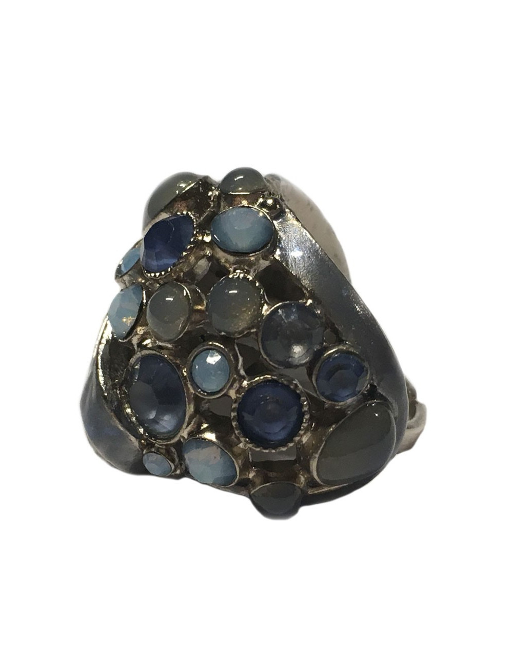 Ring CHANEL couture blue rhinestones and iridescent blue metal