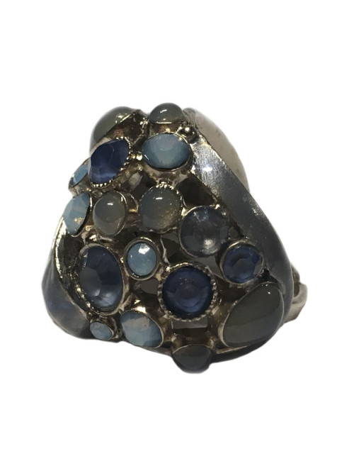 Bague CHANEL haute couture strass bleu et métal bleu métallisé