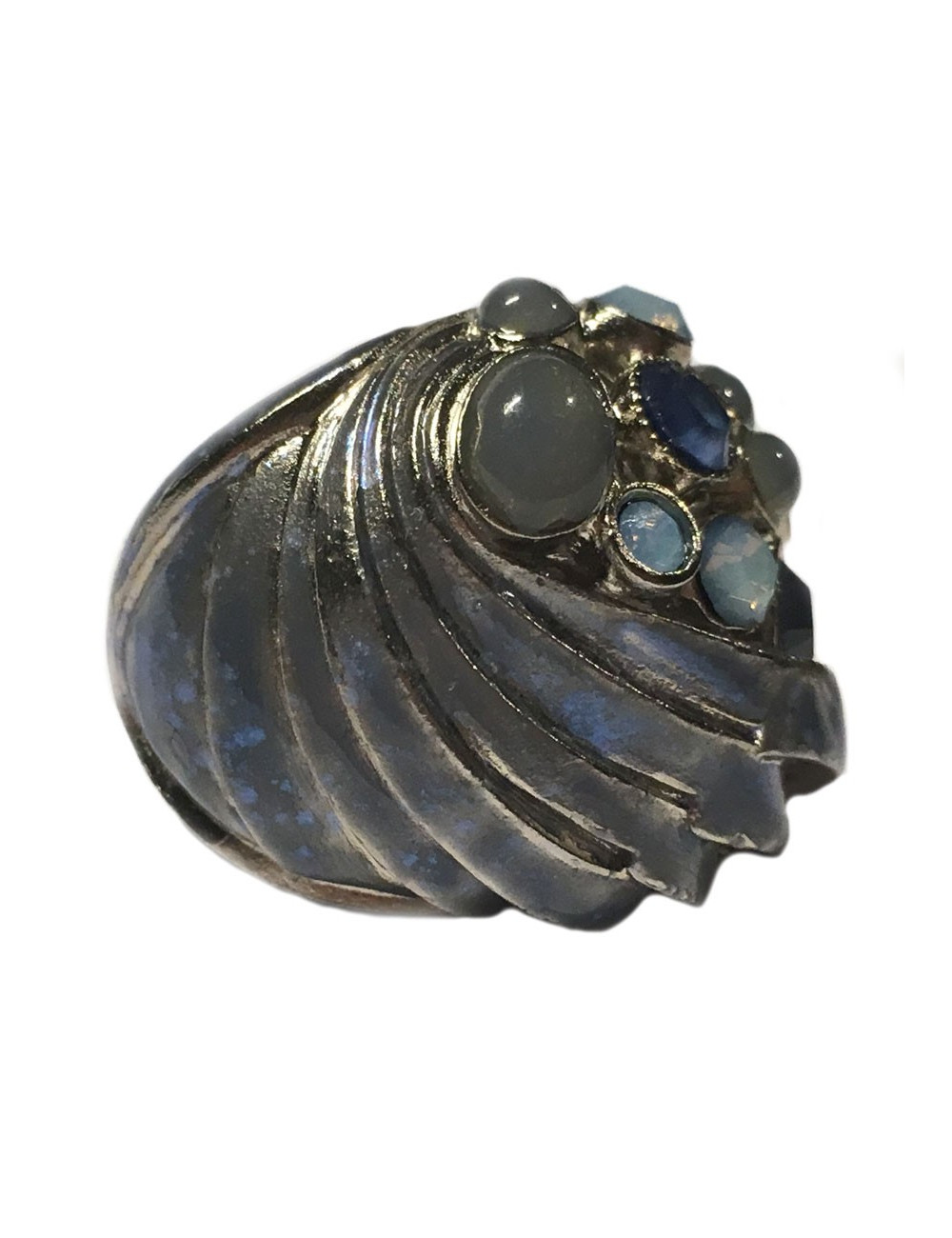 Ring CHANEL couture blue rhinestones and iridescent blue metal