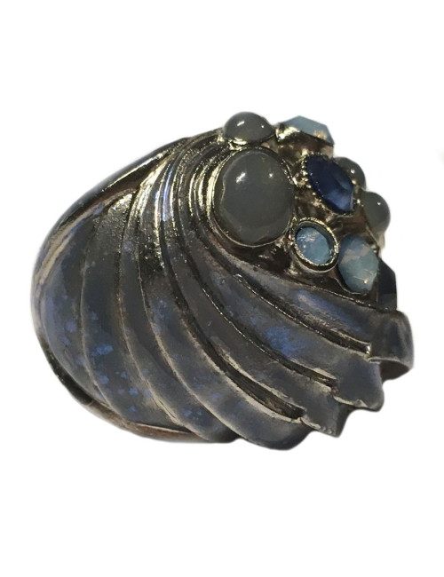 Bague CHANEL haute couture strass bleu et métal bleu métallisé