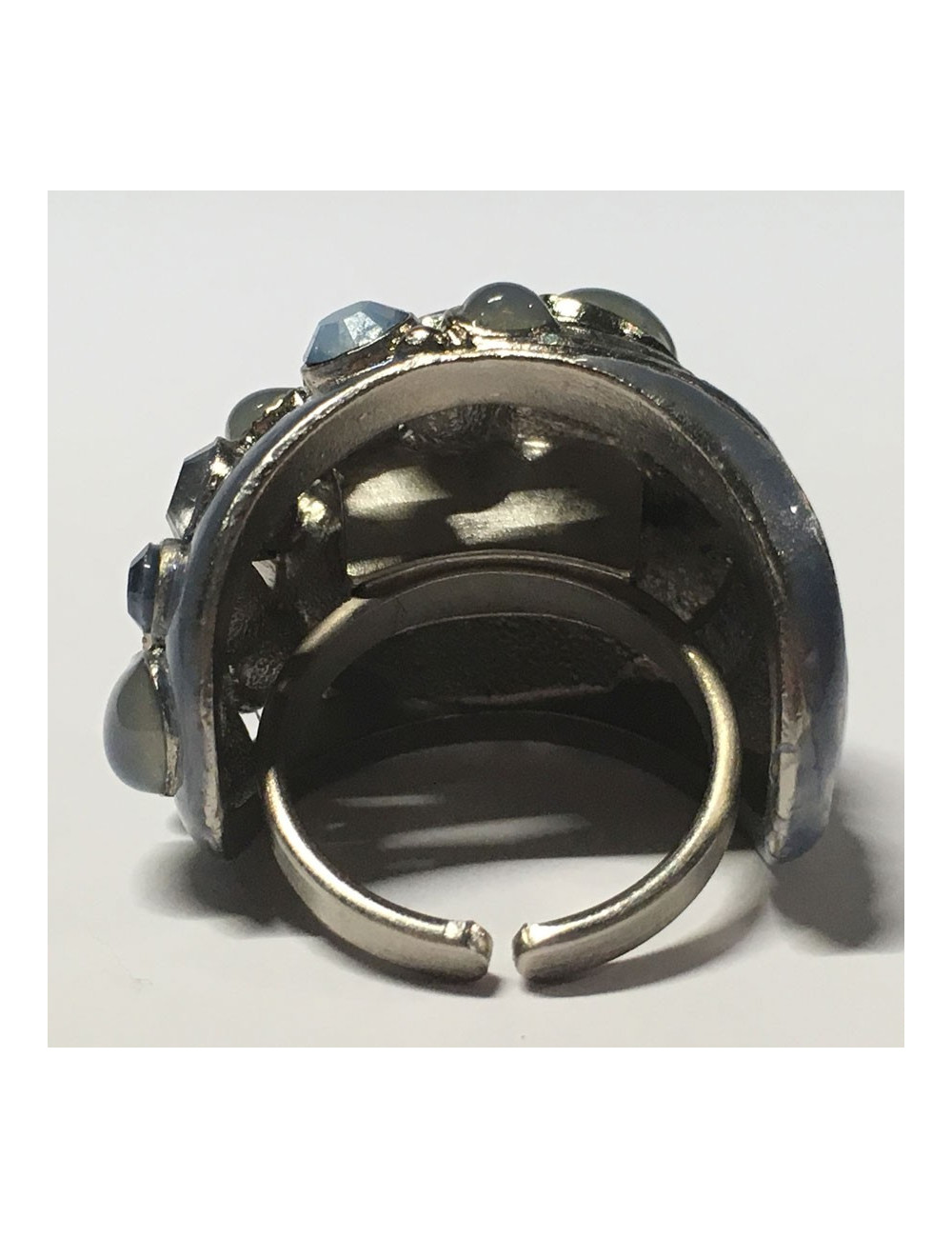 Bague CHANEL haute couture strass bleu et métal bleu métallisé