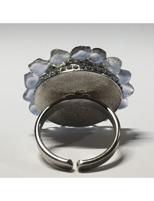 Bague CHANEL haute couture fleur en pierre bleue et strass bleu