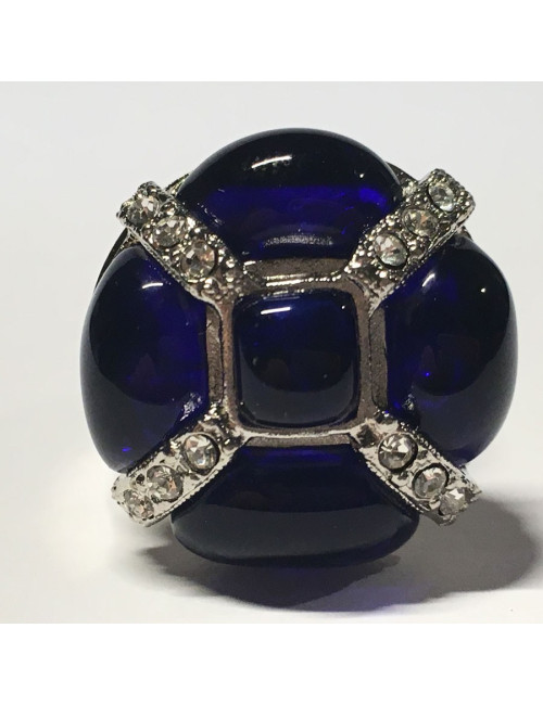 Ring CHANEL couture T53 in white rhinestones and blue resin night