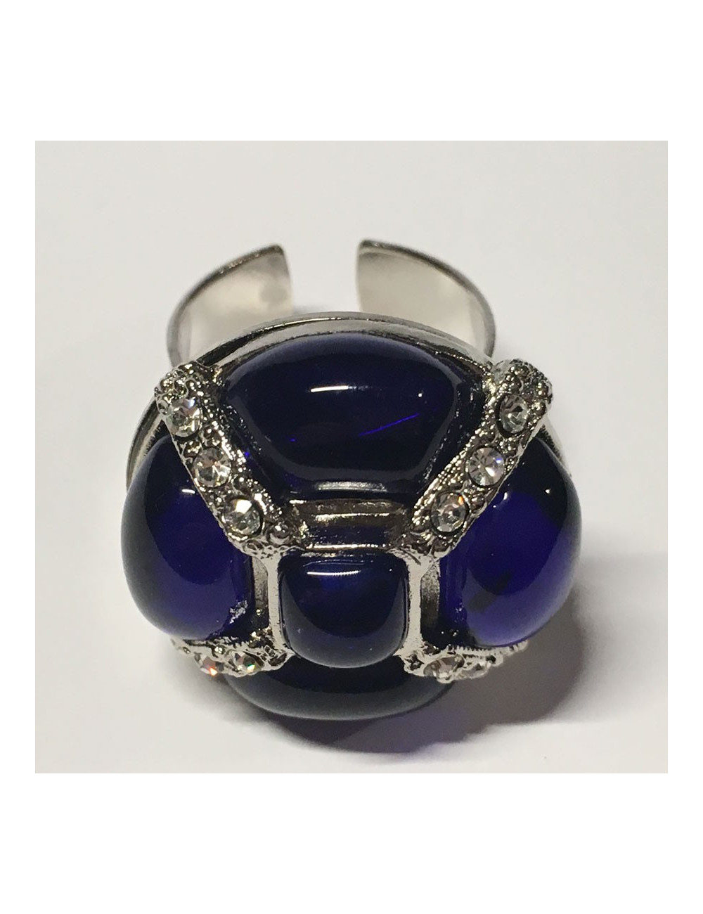 Ring CHANEL couture T53 in white rhinestones and blue resin night