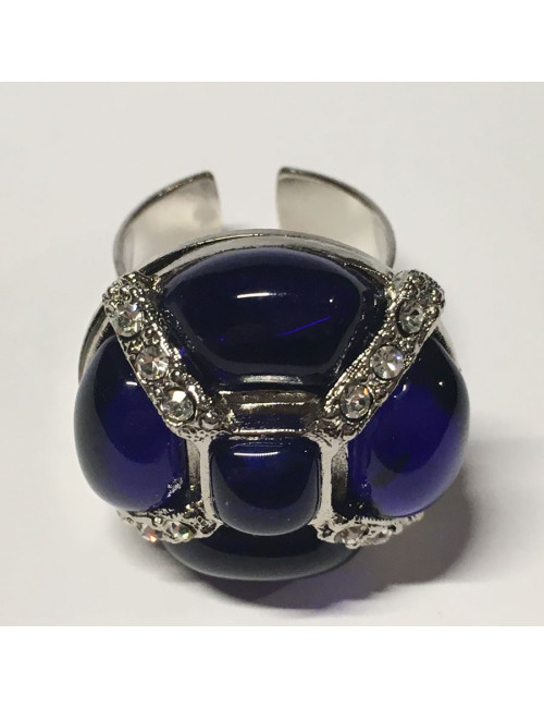 Ring CHANEL couture T53 in white rhinestones and blue resin night