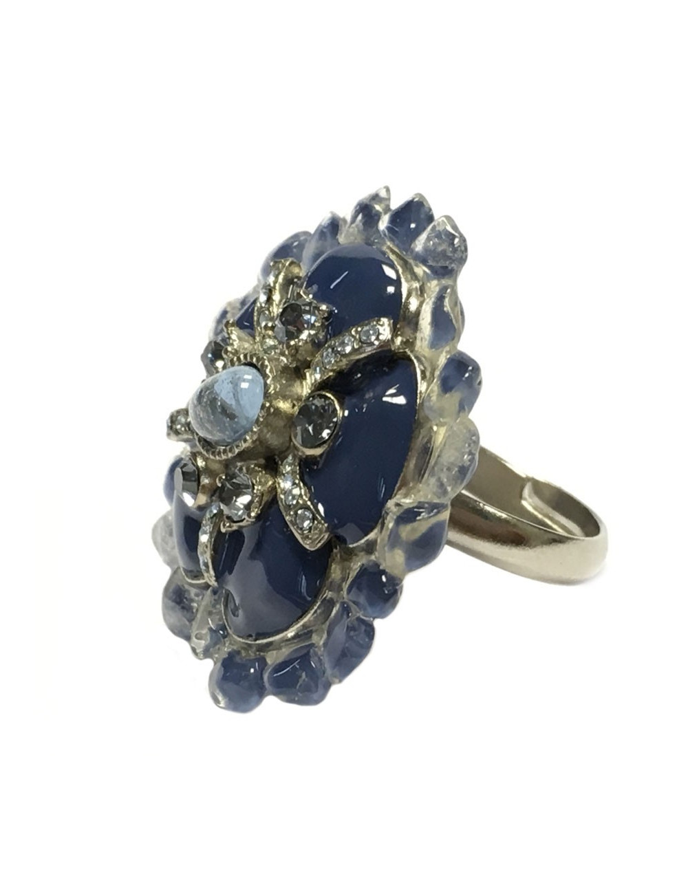 Ring CHANEL couture T 52 silver, rhinestone and blue resin
