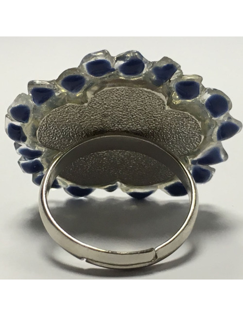 Ring CHANEL couture T 52 silver, rhinestone and blue resin