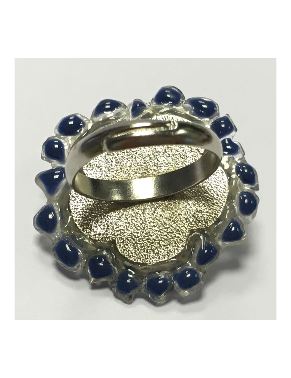 Ring CHANEL couture T 52 silver, rhinestone and blue resin