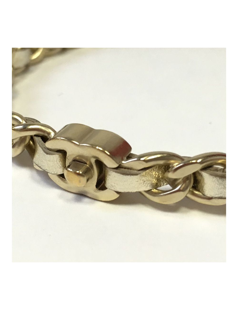 CHANEL bracelet leather interlaced gold metal
