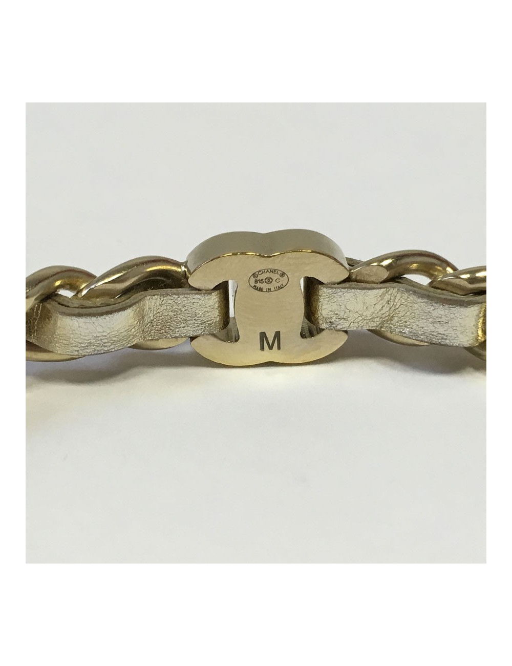 CHANEL bracelet leather interlaced gold metal