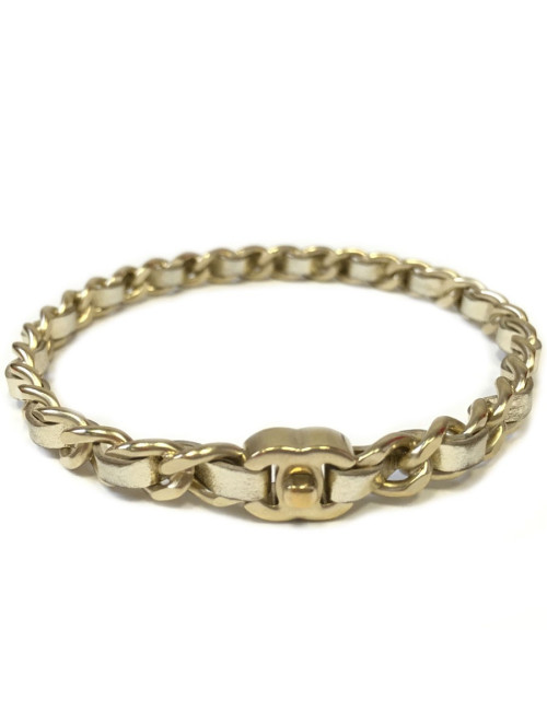 Bracelet CHANEL en métal doré entrelacé de cuir
