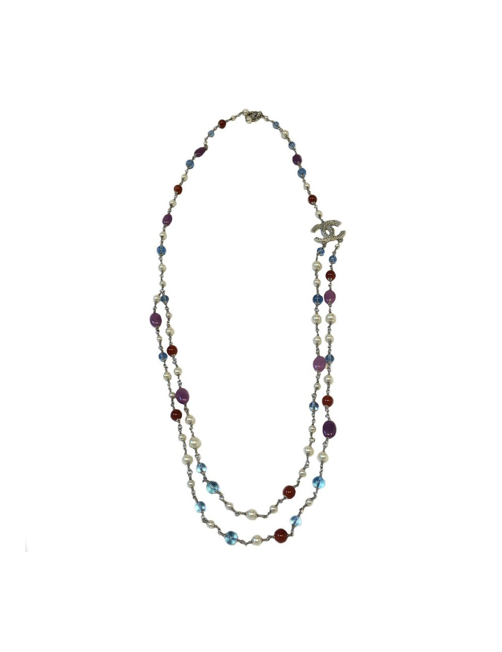 CHANEL necklace in multicolored pearls and CC