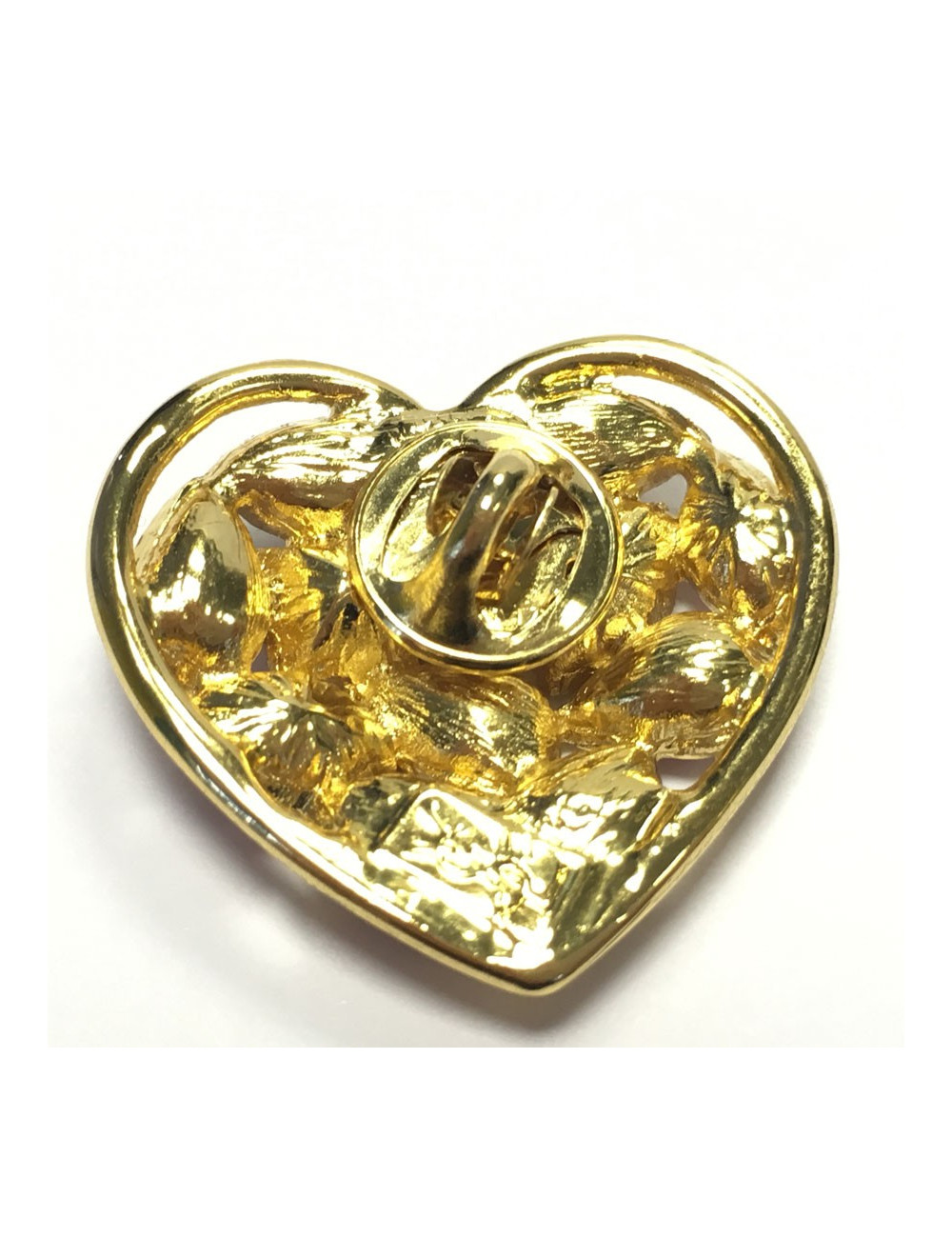 YVES SAINT LAURENT heart pin in giled metal and corlored small resin