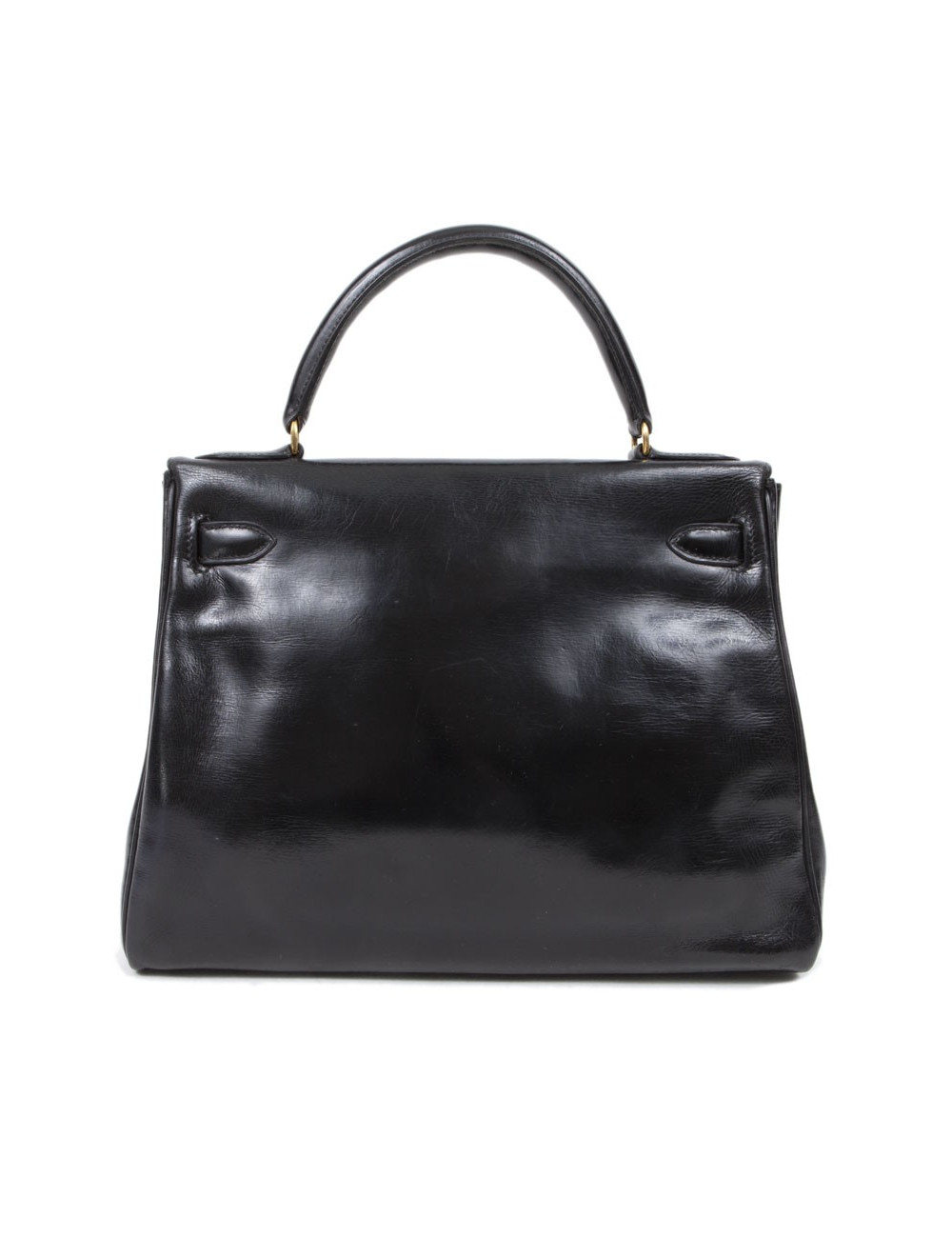 Sac kelly 28 HERMES cuir box noir Vintage