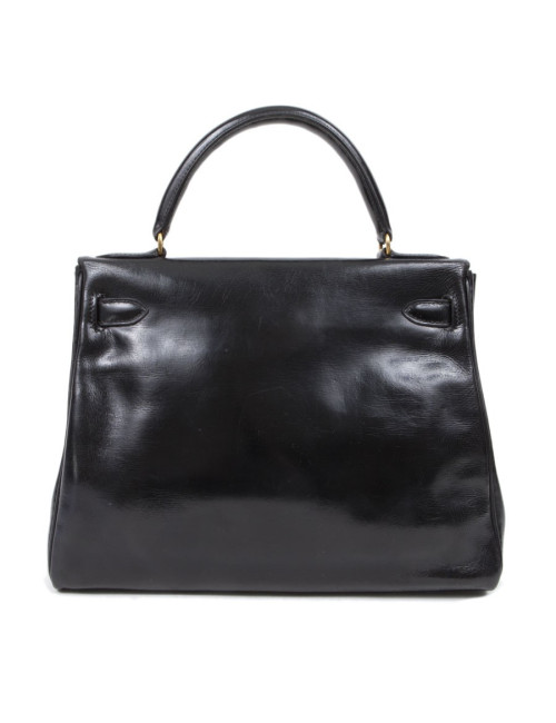 Sac kelly 28 HERMES cuir box noir Vintage