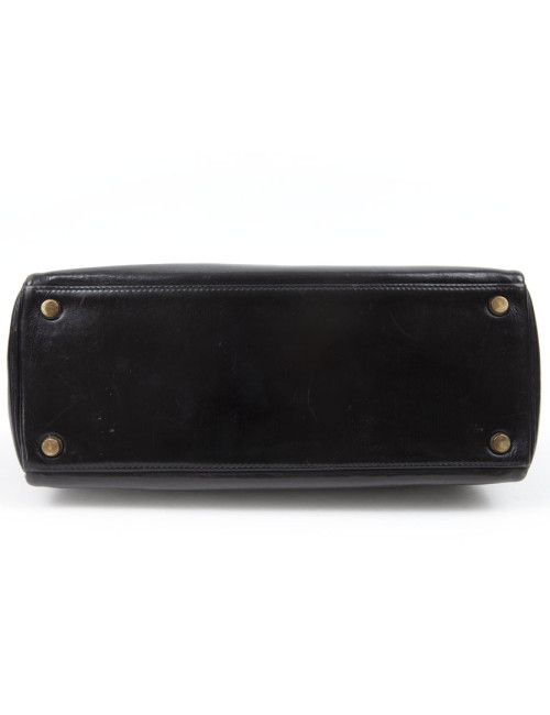 Sac kelly 28 HERMES cuir box noir Vintage