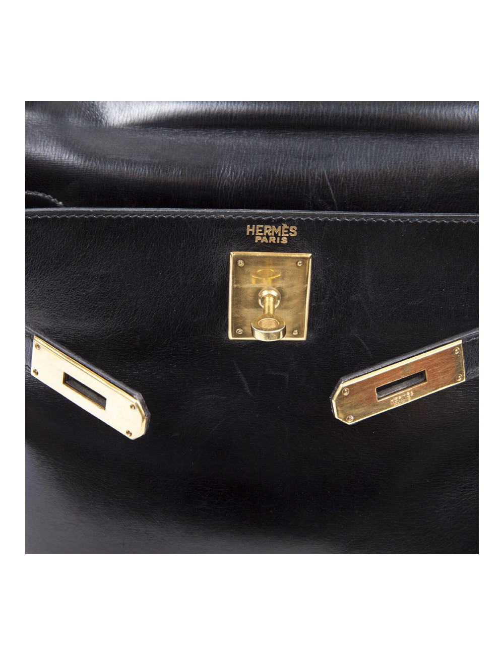 Sac kelly 28 HERMES cuir box noir Vintage