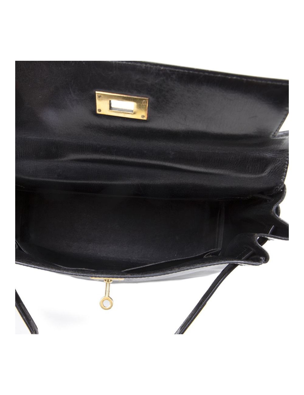 Sac kelly 28 HERMES cuir box noir Vintage