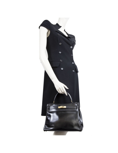 Sac kelly 28 HERMES cuir box noir Vintage