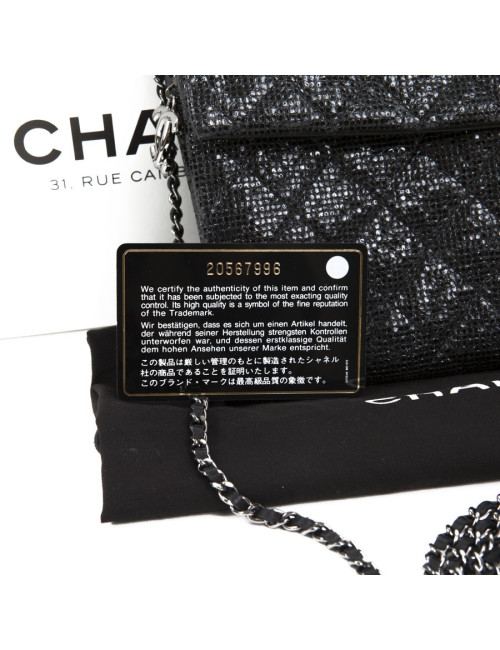 CHANEL quilted shiny black leather pouch
