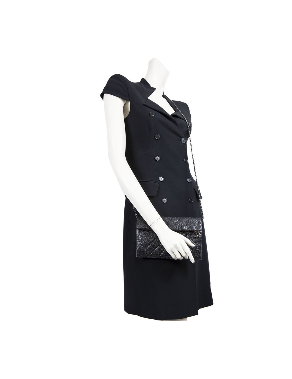 CHANEL quilted shiny black leather pouch