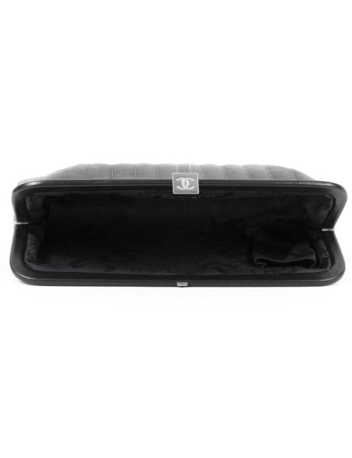 Pochette CHANEL cuir d'agneau lisse noir