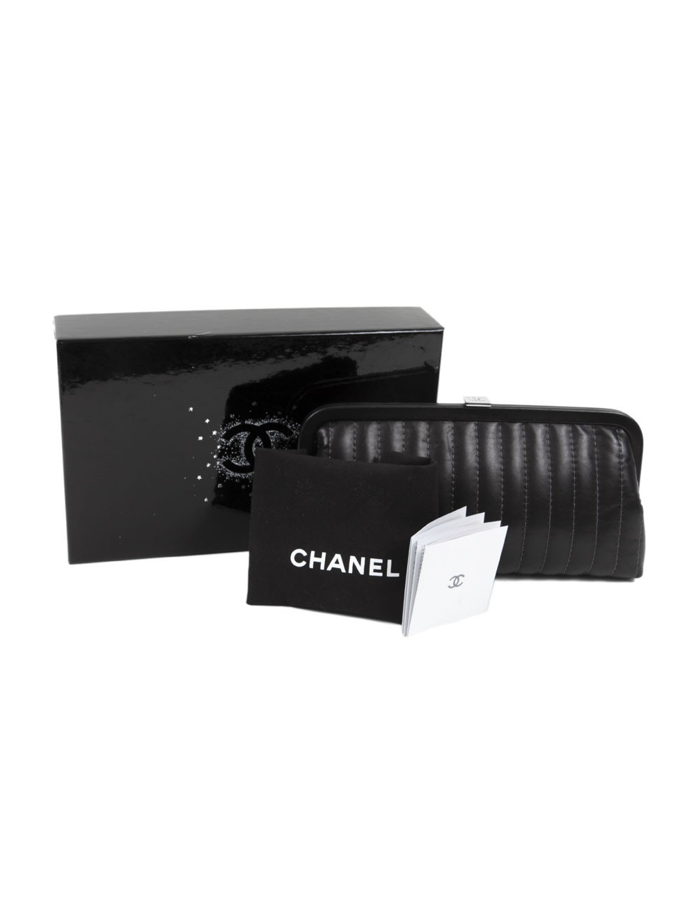 Pochette CHANEL cuir d'agneau lisse noir