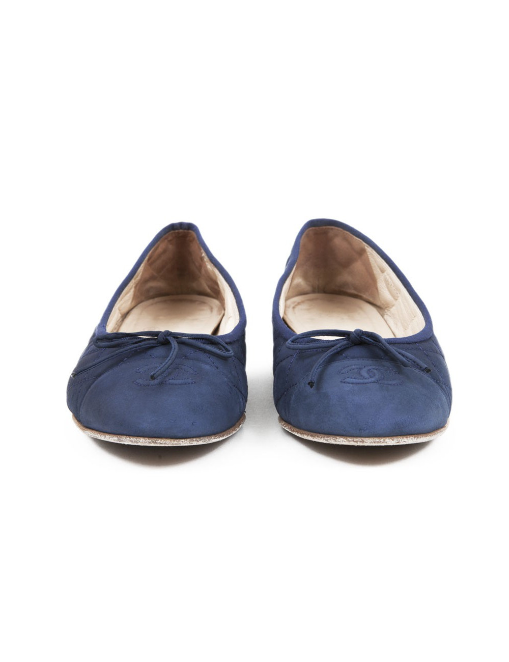 CHANEL T39 blue padded nubuck leather ballerinas