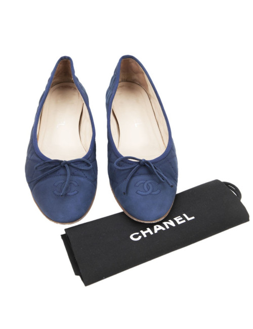 Ballerines CHANEL T39 cuir matelassé  bleu