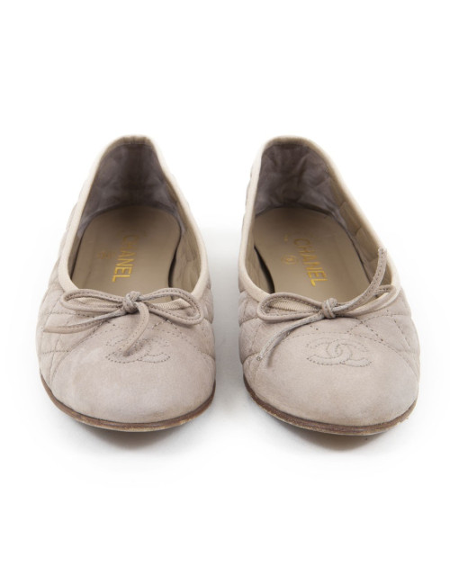 Ballet flats CHANEL T39.5 C beige nubuck leather