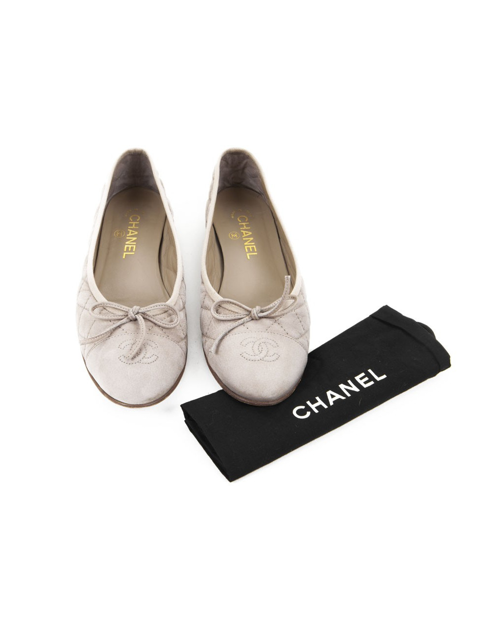 Ballet flats CHANEL T39.5 C beige nubuck leather