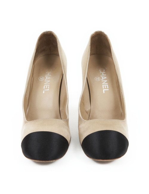Escarpins CHANEL T39C bicolore satin
