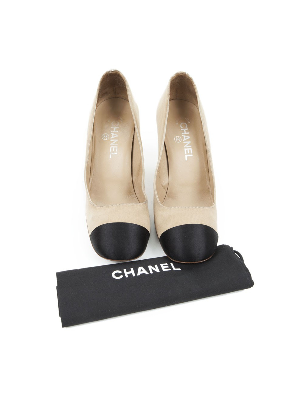 Escarpins CHANEL T39C bicolore satin