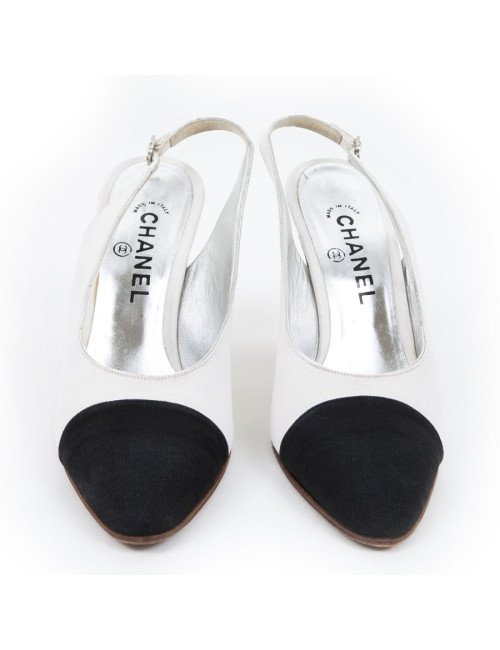 Sandales Couture CHANEL T9 bicolore satin de soie