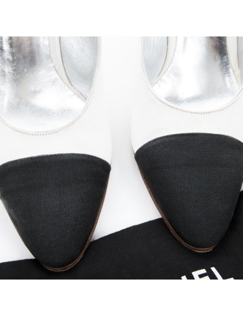 Sandales Couture CHANEL T9 bicolore satin de soie