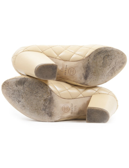 Escarpins CHANEL T39,5 cuir matelassé beige