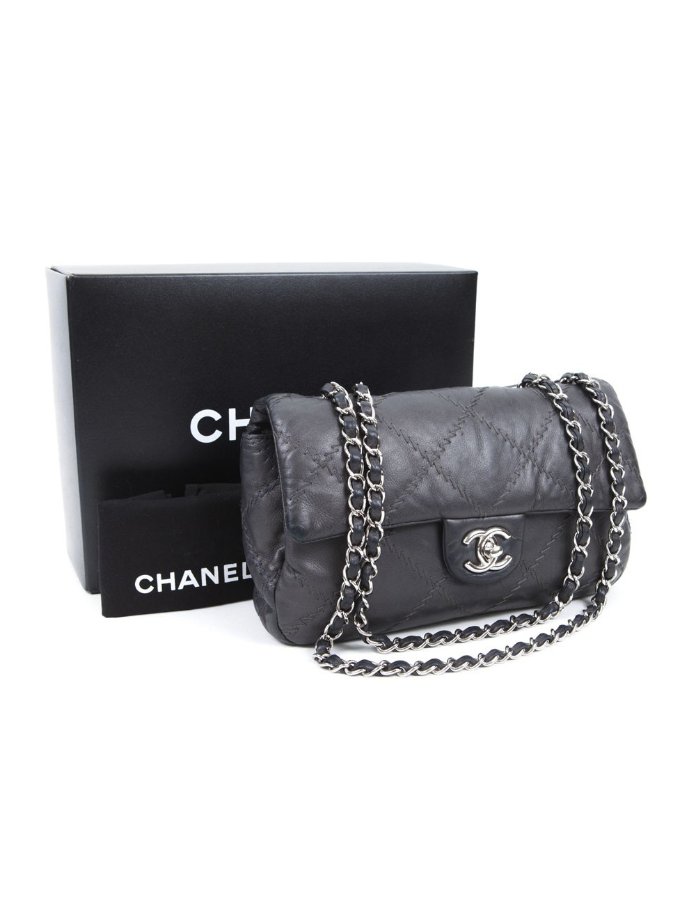 Slate gray CHANEL quilted leather bag