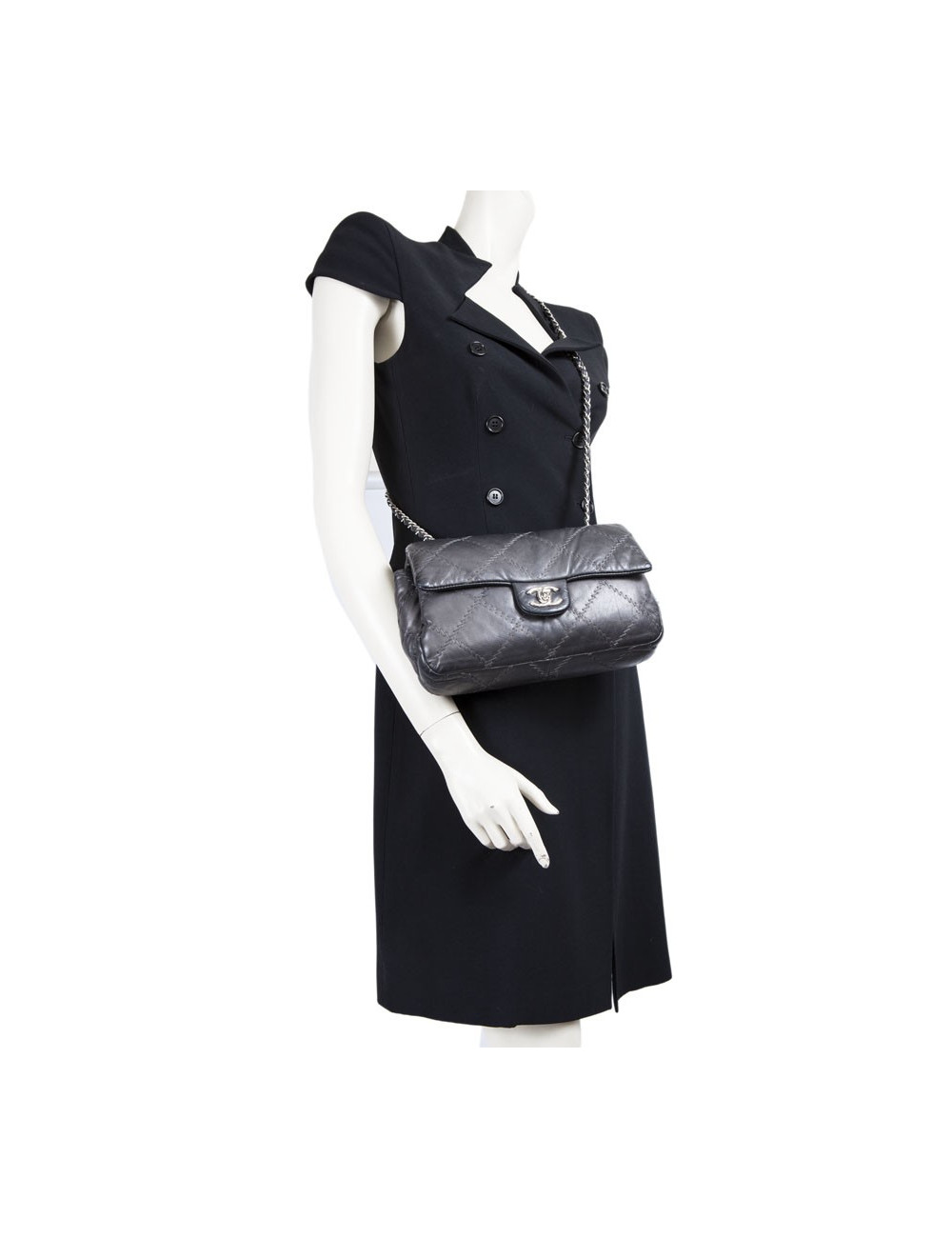 Slate gray CHANEL quilted leather bag