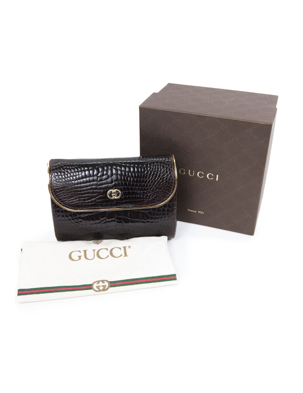 Minaudière GUCCI croco marron Vintage