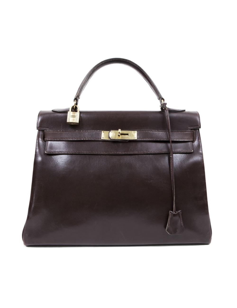Sac Kelly 32 HERMES cuir box marron Vintage