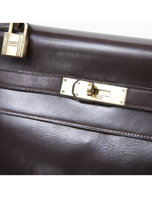 Sac Kelly 32 HERMES cuir box marron Vintage