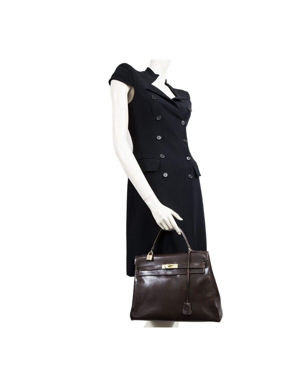 Sac Kelly 32 HERMES cuir box marron Vintage