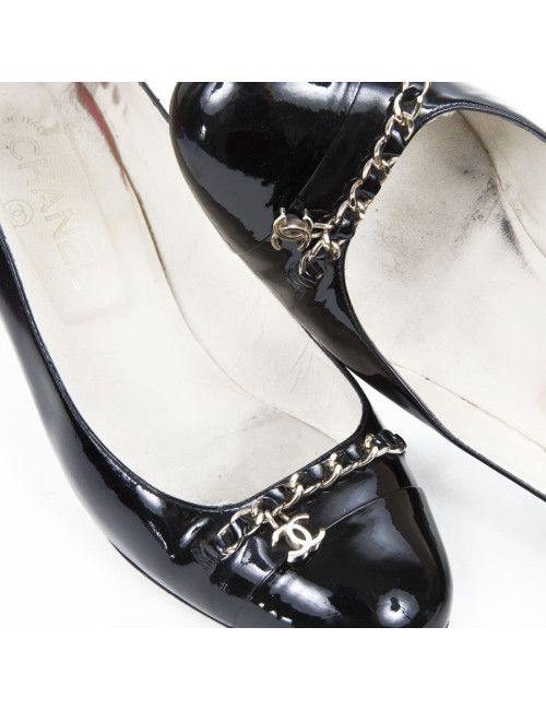 CHANEL shoes T 39.5 C Black patent leather