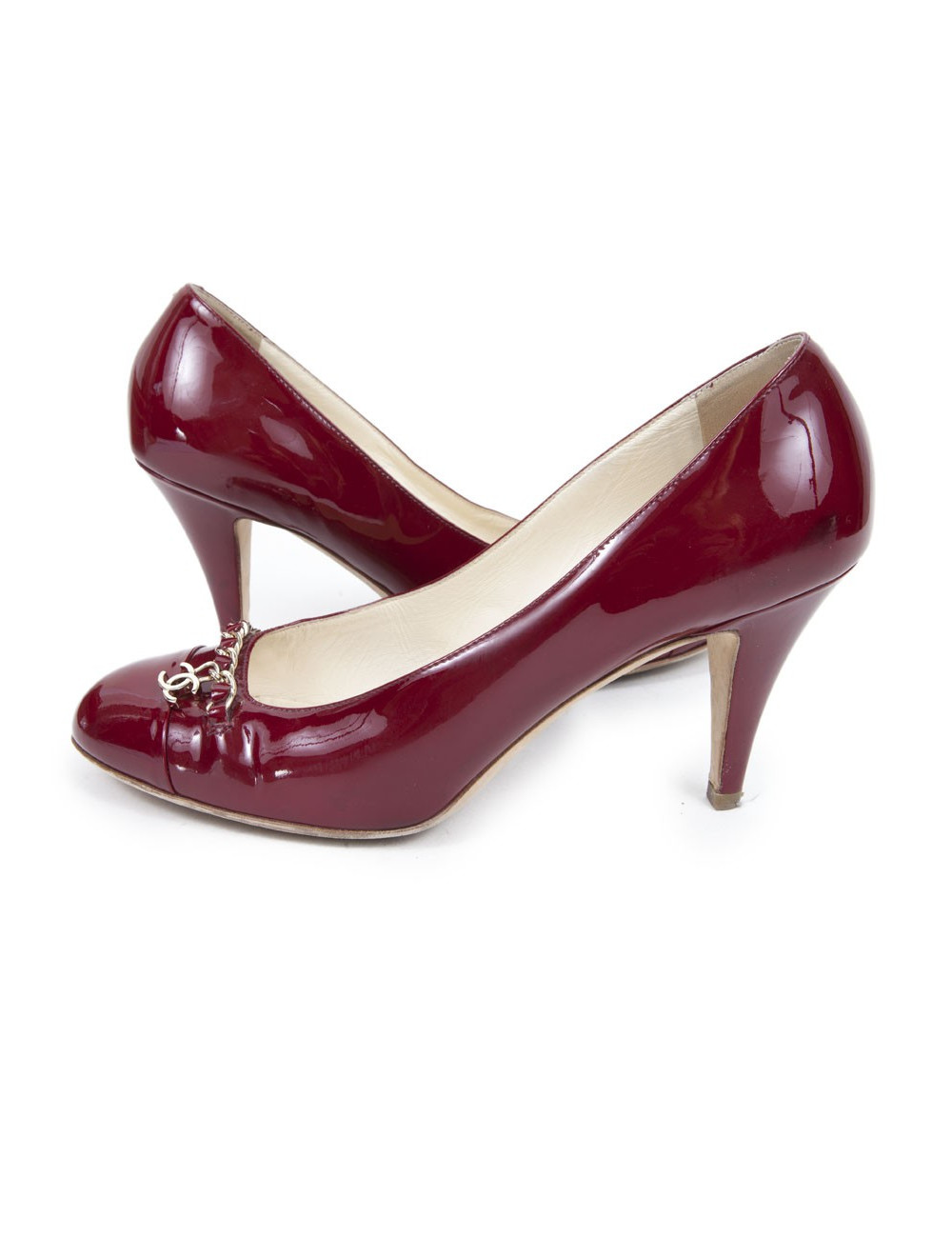 Escarpins CHANEL t 39.5 C cuir verni bordeaux